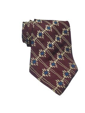Guess Mens Burgundy Silk Tie With Geometric Pattern Made In USA